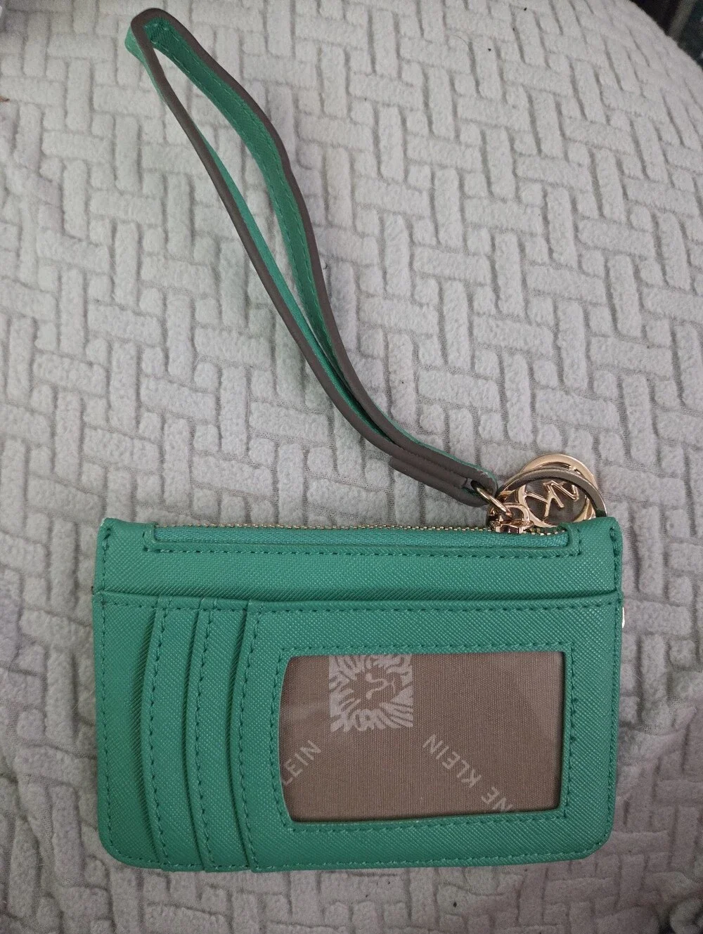 Anne Klein Green Wristlet Card Holder with Gold Hardware